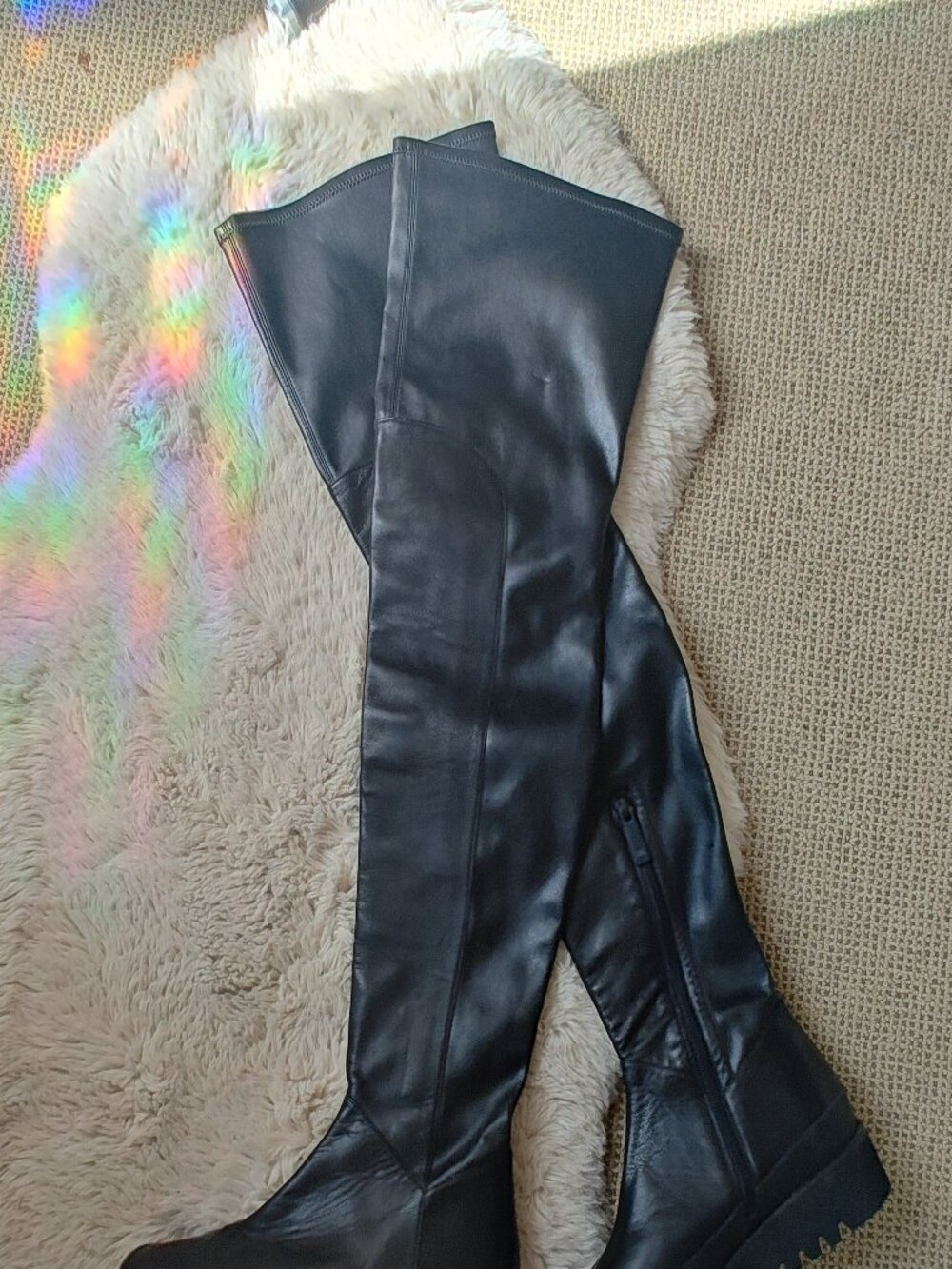 Marcelo Burlon County of Milan flat thigh high boots, NWOT